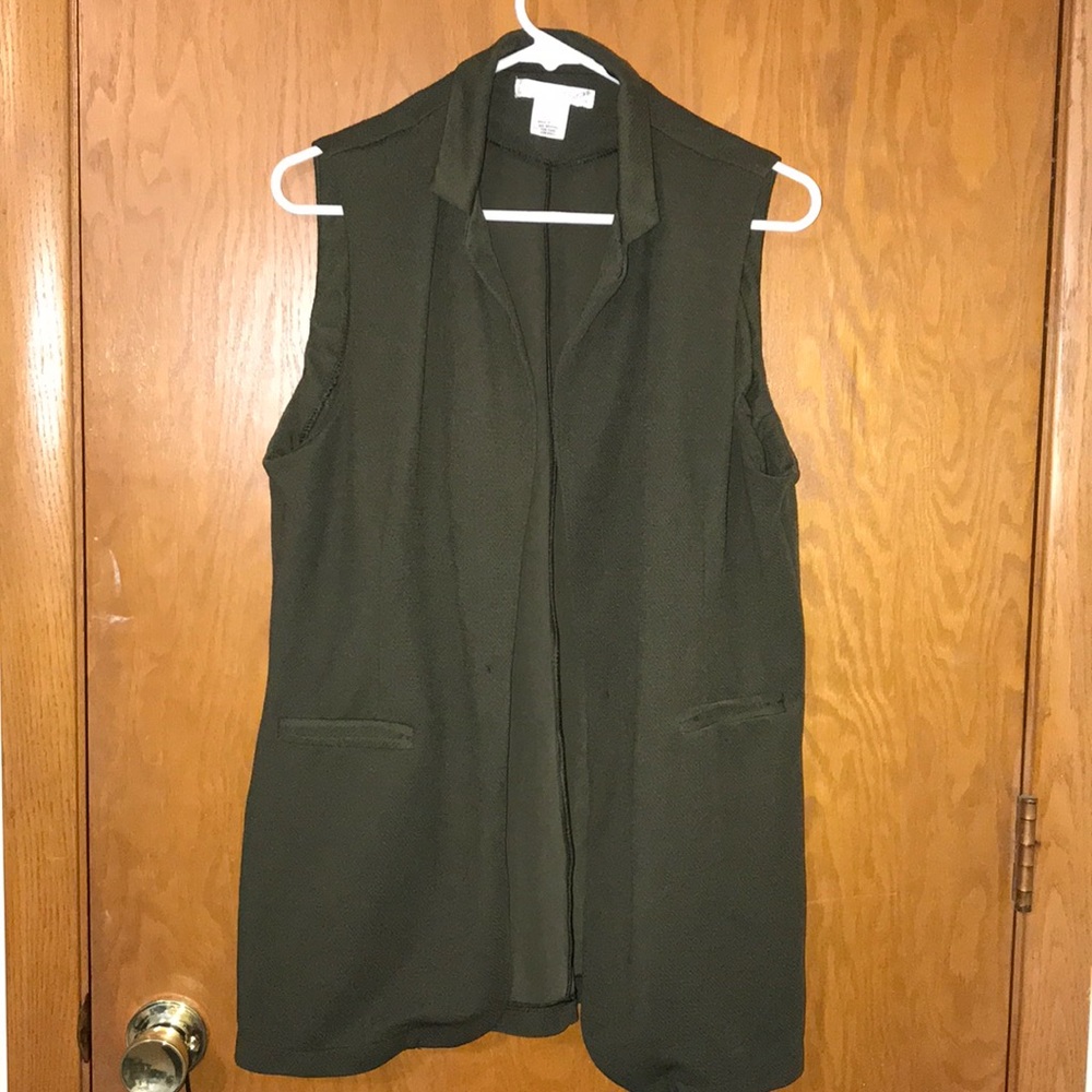 Olive green sleeveless cardigan
